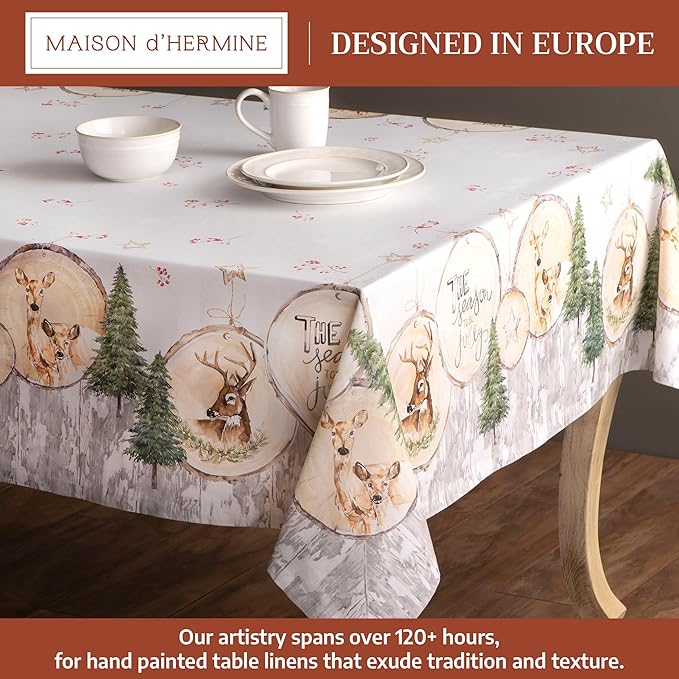 Maison d' Hermine Table Cloth Rectangle Table 100% Cotton 60 x 120 Inches Fall Tablecloth Reusable Everyday Use for Thanksgiving Christmas Decorations Dining Farmhouse Party (Mountain Life)