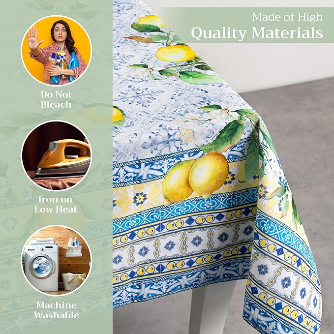 Maison d' Hermine Table Cloth Rectangle Table 100% Cotton 60 x 108 Inches Tablecloth Reusable Decorative for Dining Room Farmhouse Home Valentines Day Decorations Spring Summer - Citrus