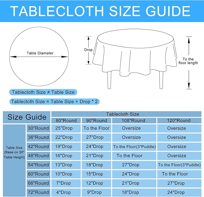 Hiasan Round Linen Tablecloth 108 Inch - Wrinkle and Stain Resistant Washable Polyester Fabric Table Cloth for Dining Room Kitchen Party, Light Grey