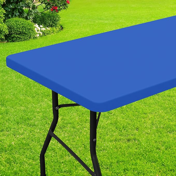 Smiry Rectangle Picnic Table Cloth, Waterproof Elastic Fitted Tablecloths for 5 Foot Tables, Washable Polyester Table Cover for Camping, Indoor and Outdoor (Blue, 36"x60")