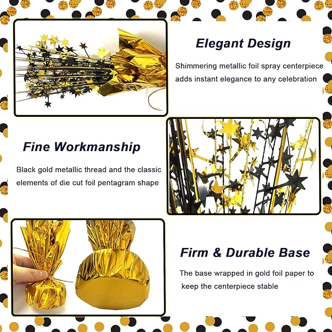 6 Pack 2026 Graduation Table Centerpiece Party Decoration Metallic Foil Spray Centerpiece Glitter Decor Star Tabletop for Graduation New Year Birthday Holiday Party Favor, Black and Gold