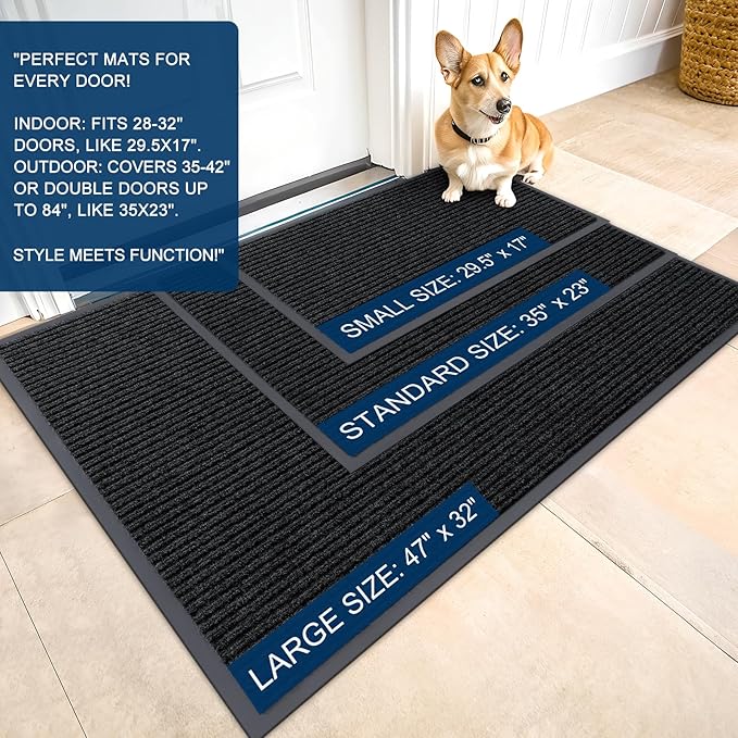 OLANLY Front Door Mat Indoor Outdoor Entrance, Waterproof Heavy Duty Doormat, Fade Resistant, Low Profile, Easy Clean Patio Porch Welcome Floor Mats for Entry, 59x40, Black