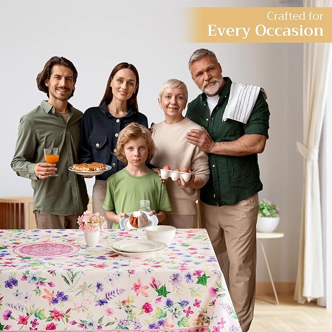Maison d' Hermine Table Cloth Rectangle Table 100% Cotton 70 x 140 Inches Tablecloth Reusable Decorative for Dining Room Farmhouse Home Valentines Day Decorations Spring Summer - Chardon