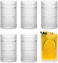 Moretoes Hobnail Drinking Glasses Set of 6,12 Oz Highball Glasses Clear Embossed Boho Water Glass Cups Kitchen Bar Tumbler Glassware Set for Whiskey, Beer, Juice, Milk and Various Mixed Drinks (Clear)