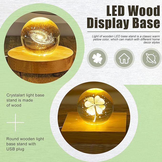Honoson 8 Pcs Wooden LED Display Base Lighted Base for Crystal Art Wood Display for Glass Art 3D Crystal Warm Light(Round and Square Surface Style)