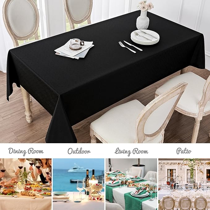 Rectangle Tablecloth Waterproof 60x144 inch Linen Textured Table Cloth Stain and Wrinkle Resistant Washable, Decorative Fabric Table Cover for Dining, Party and Camping, Black