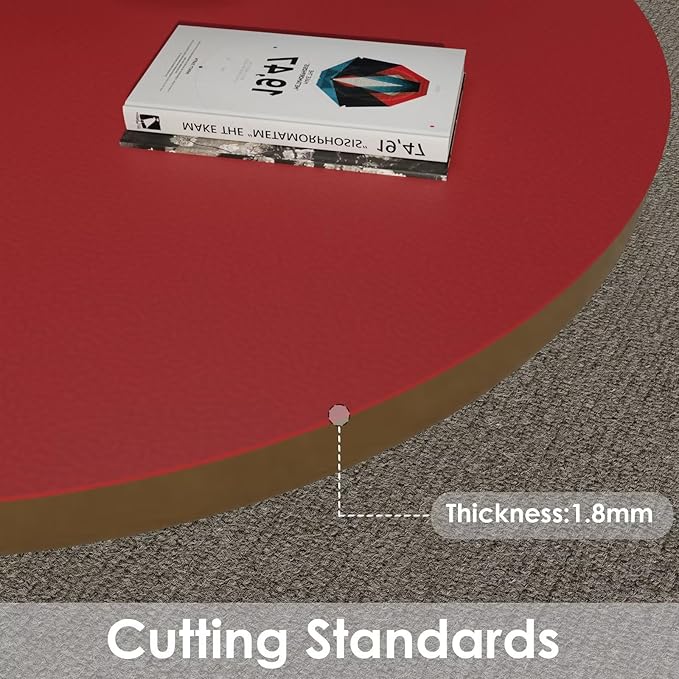Round Table Pad, 1.8mm Thick, Dia.40 Inch, Leather Table Cover, Table Protector (Black+Wine Red)
