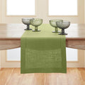Solino Home Linen Moss Green Table Runner 60 Inches - 100% Pure Linen Small Table Runner 14 x 60 Inch for Dresser and Coffee Tables - Classic Hemstitch - Winter, Spring, Easter, St Patricks Day