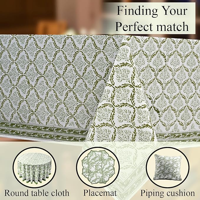 CPC Fern Regal Tablecloth 100% Cotton 70x108 Inch Indian Block Print Rectangle Table Cover, Table Cloth for Gifting in Weddings, Halloween, Fall, Christmas, Thanksgiving