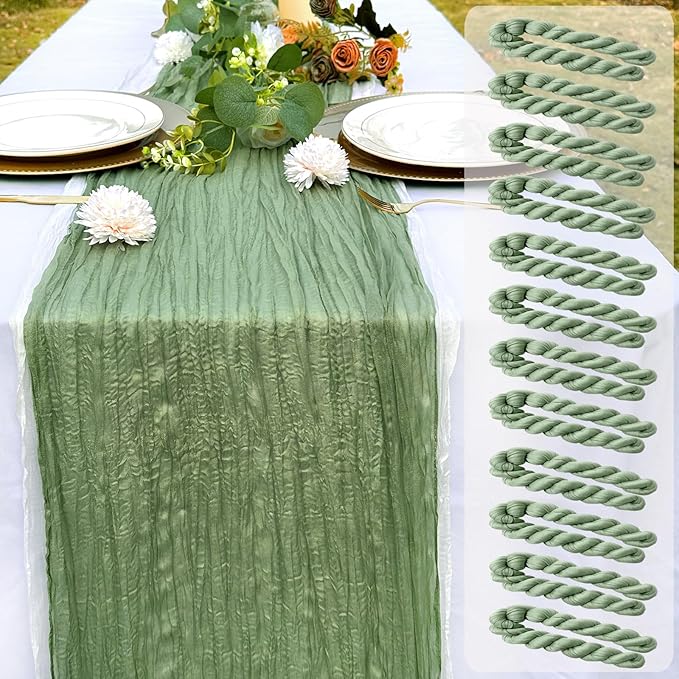 12 Pack Sage Green Cheesecloth Table Runner Rustic Gauze 22x120 inch Long Table Runner for Wedding Bridal Shower Birthday Party Banquet Boho Decoration(#29)