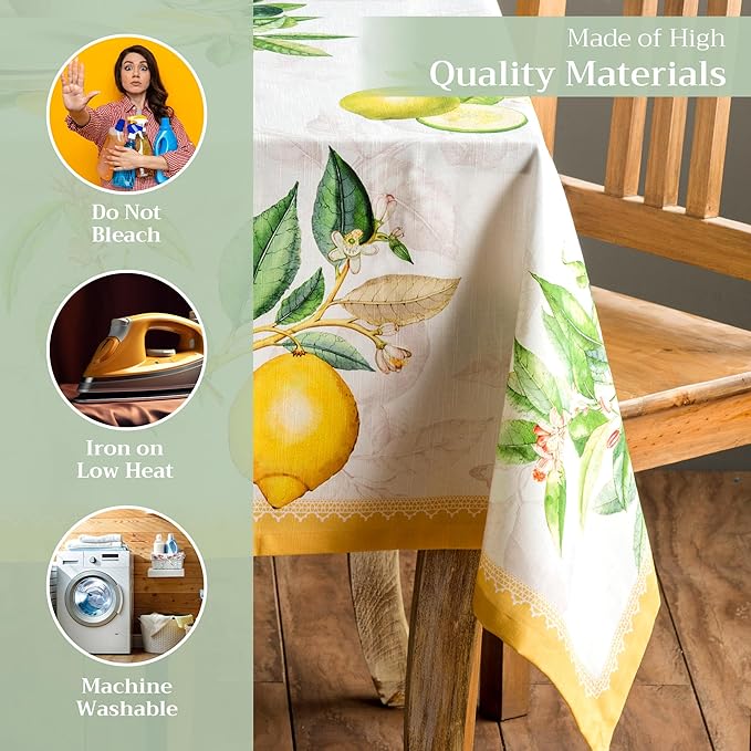 Maison d' Hermine Table Cloth Square Table 100% Cotton 60 x 60 Inches Tablecloth Reusable Decorative for Dining Room Farmhouse Home Valentines Day Decorations Spring Summer - Limoncello
