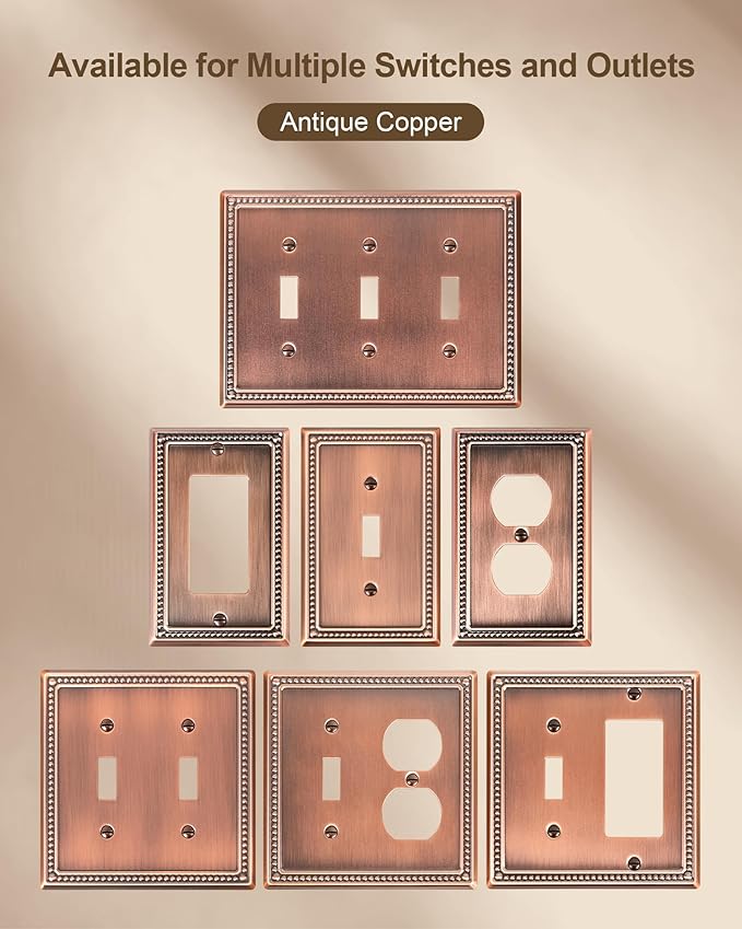 6-Pack Single Toggle Light Switch Cover Plate, Pearls Decorative Switch Plate Covers, Antique Copper 1 Gang Metal Wall Plate, Corrosion Resistant