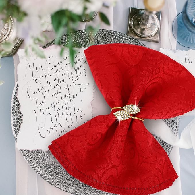 Hotop 12 Piece Valentine's Day Napkin Rings Gold Table Decorations, Elegant Bling Leaves Napkin Rings, Rhinestone Guest Towels Buckle for Holiday Gather Party, Wedding Dinner Banquet Table Decoration