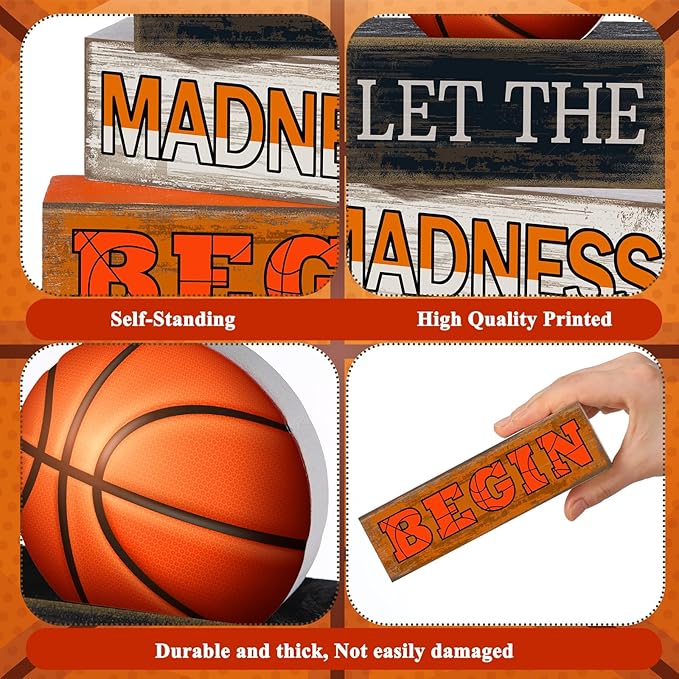 4 Pcs Basketball Wooden Table Decorations Basketball Tiered Tray Decor Birthday Party Table Centerpieces Rustic Wood Block Sign Gift Centerpiece for Birthday Baby Shower Shelf Room Party