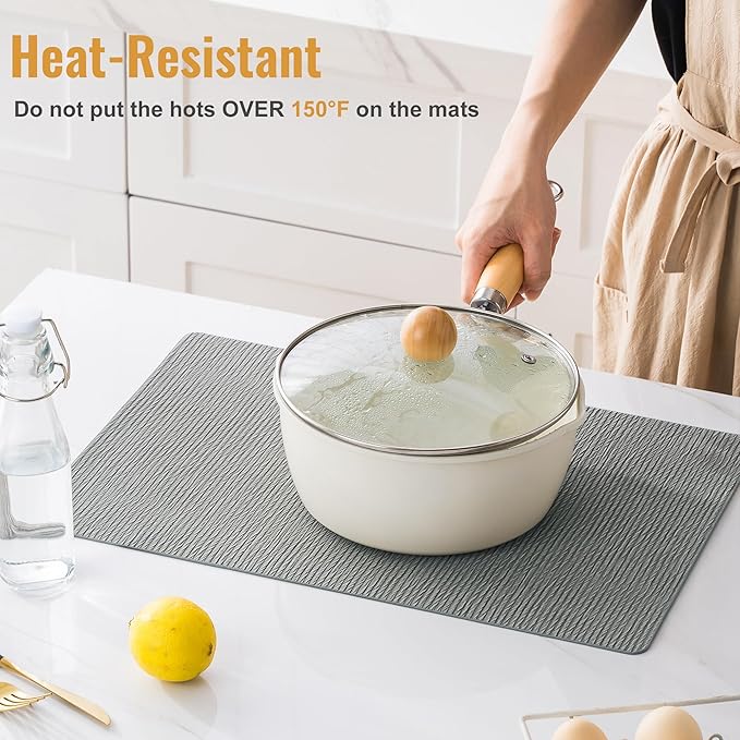 Jovono Faux Leather Placemats Set of 4, Waterproof Washable Table Mats, Easy-Clean Heat Resistant Kitchen Vinyl Place Mat for Dining Table, Restaurant, Indoor, 17.8"x11.8", Light Gray