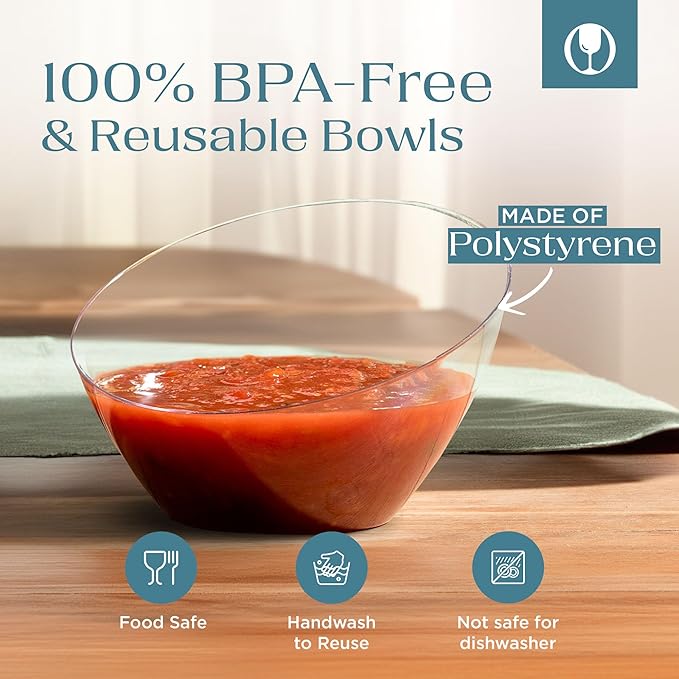 Posh Setting Clear Serving Bowls Small Hard Plastic Candy Bowl for Weddings, Buffet, Offices, Disposable Small Angled Bowls for Party's, Salads, Snacks and Fruit Bowl 5 Pack