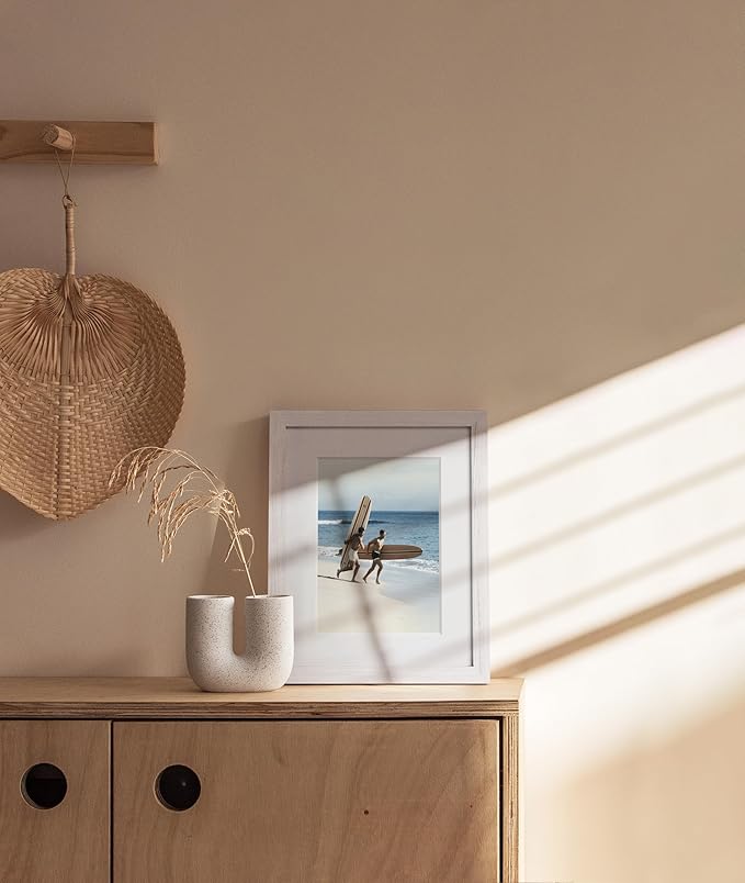 Haus and Hues 8x10 Picture Frame with Real Glass and American White Oak Matted to 5x7 - Oak 8x10 Picture Frame White - Includes Easel Back and Vertical Hanger - Ideal for Home, Office (8x10 in, White)