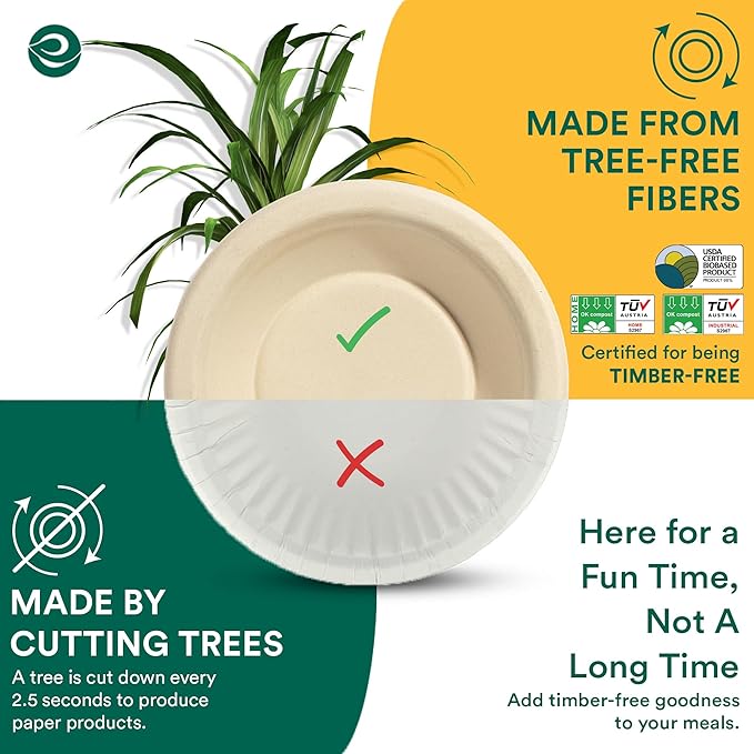 ECO SOUL 100% Compostable 16 Oz Soup Bowls [2 Packs of 100] Disposable Sturdy I Heavy Duty Paper I Eco-Friendly Salad Bowl I Biodegradable Large