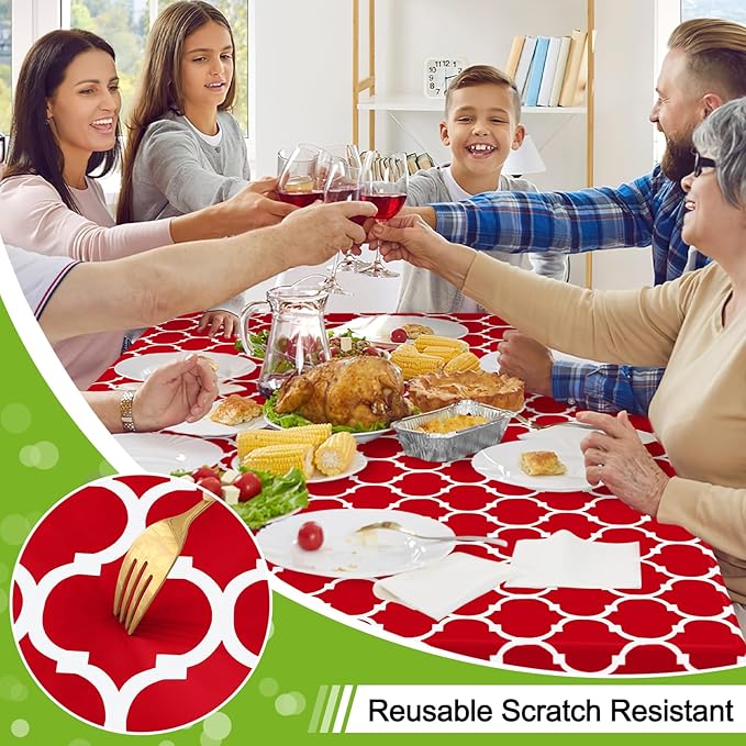 Smiry Rectangle Table Cloth, Waterproof Vinyl Tablecloth with Flannel Backing for Rectangle Tables, Wipeable Spillproof Plastic Tablecloths for Dining, Camping, Indoor and Outdoor (54"x120", Red)