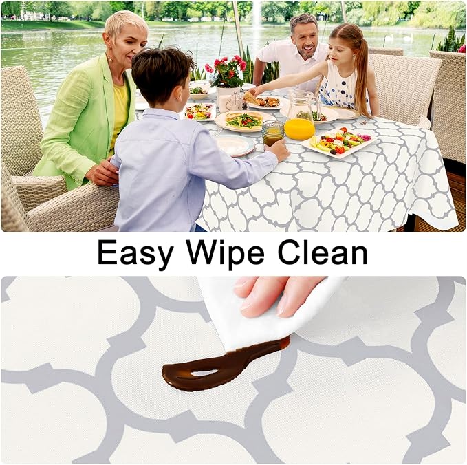 Smiry Rectangle Table Cloth, Waterproof Vinyl Tablecloth with Flannel Backing for Rectangle Tables, Wipeable Spillproof Plastic Tablecloths for Dining, Camping, Indoor and Outdoor (52"x70", Beige)