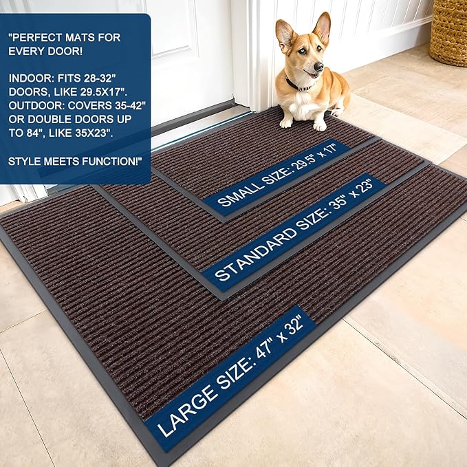 OLANLY Front Door Mat Indoor Outdoor Entrance, Waterproof Heavy Duty Doormat, Fade Resistant, Low Profile, Easy Clean Patio Porch Welcome Floor Mats for Entry, 35x30, Tan