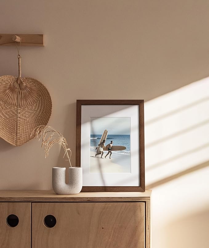 HAUS AND HUES 9x12 Picture Frame with Real Glass and Walnut American Oak Matted to 6x8 - Oak 9x12 Frame Wood - Includes Vertical & Horizontal Hang - Ideal for Home, Room, Office (9x12 in, Walnut)