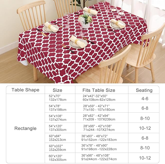 Smiry Rectangle Table Cloth, Waterproof Vinyl Tablecloth with Flannel Backing for Rectangle Tables, Wipeable Spillproof Plastic Tablecloths for Dining, Camping, Indoor and Outdoor (60"x120", Burgundy)