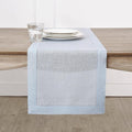 Solino Home Linen Light Blue Table Runner 90 Inches Long - 100% Pure Linen Hemstitch 14 x 90 Inch Table Runner for Dining, Winter, Spring, Easter - Classic Hemstitch