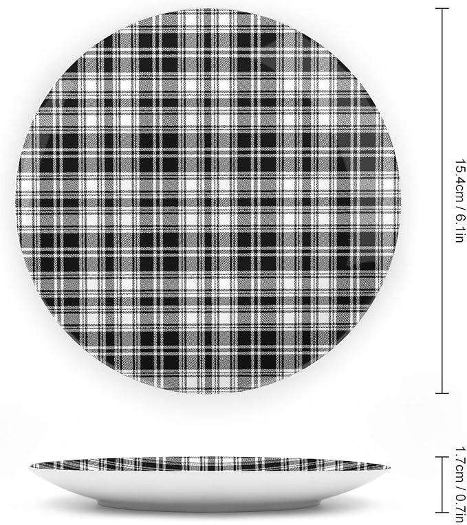 Decorative Plates, Abstract Decor Print Ornament, British Tartan Stripes Pattern, 6 Inch, Kitchen Wall Decor, Black White