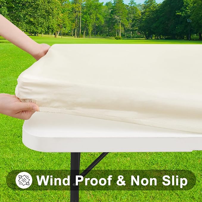 Smiry Rectangle Tablecloth, Elastic Fitted Flannel Backed Vinyl Tablecloths for 5ft Folding Tables, Waterproof Wipeable Table Covers for Indoor, Outdoor, Picnic and Camping (Beige, 36"x60")