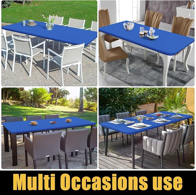 Smiry Rectangle Picnic Table Cloth, Waterproof Elastic Fitted Tablecloths for 5 Foot Tables, Washable Polyester Table Cover for Camping, Indoor and Outdoor (Blue, 30"x60")
