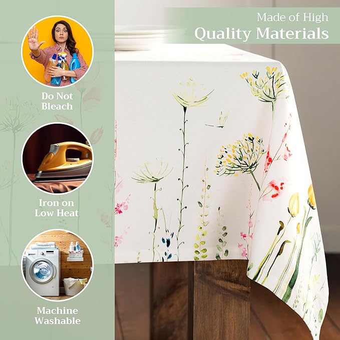 Maison d' Hermine Table Cloth Square Table 100% Cotton 60 x 60 Inches Tablecloth Reusable Decorative for Dining Room Farmhouse Home Valentines Day Decorations Spring Summer - Botanical Fresh