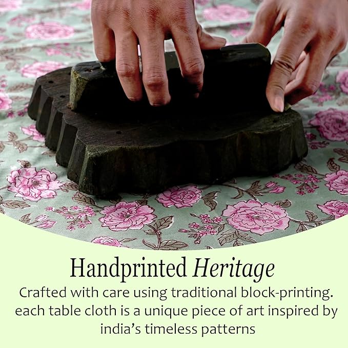 CPC Tablecloth 100% Cotton 72x140 Inch Indian Block Print Rectangle Table Cover, Pink Table Cloth for Weddings, Spring/Summer, Barbeque - Pink Tourmaline