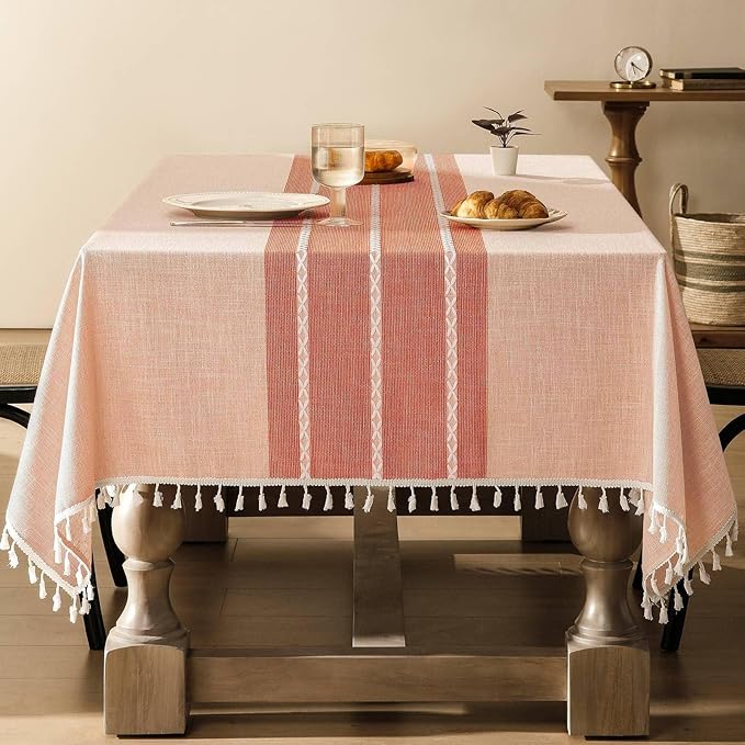 ZeeMart Contrast Linen Table Cloth Square Table Cloths 52x52 Inch Orange, Farmhouse Style Heavy Weight Burnt Orange Fall Tablecloth, Water Resistant Burlap Tablecloths