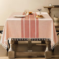 ZeeMart Contrast Linen Table Cloth Rectangle Table Cloths 52x70 Inch Orange, Farmhouse Style Heavy Weight Burnt Orange Fall Tablecloth, Water Resistant Burlap Tablecloths
