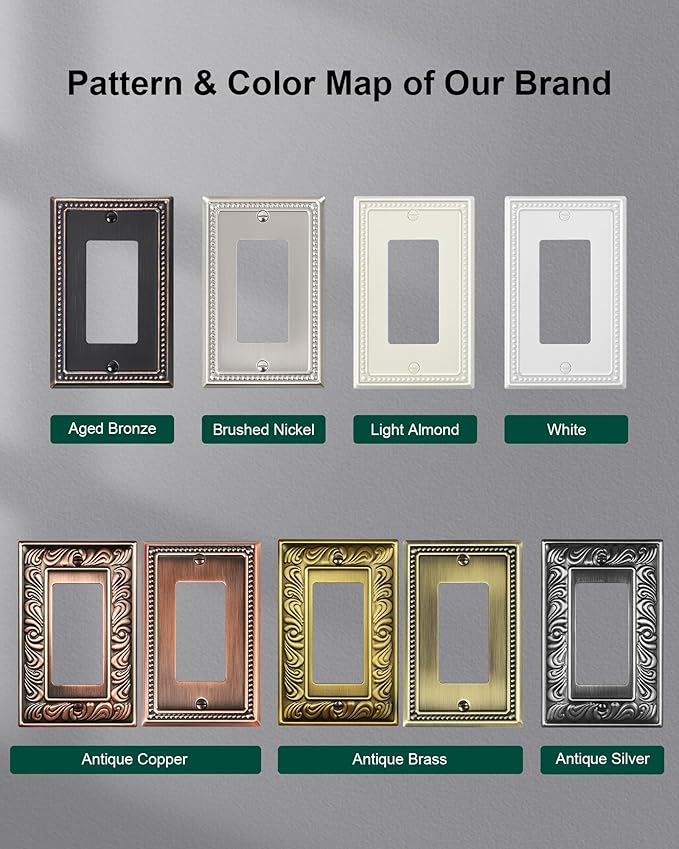 4-Pack Decorator Outlet Cover Plate, Decorative Switch Plates and Outlet Covers, Light Almond Metal Wall Plates for Electrical Outlets, Receptacle, GFCI Outlet, Dimmer Switch