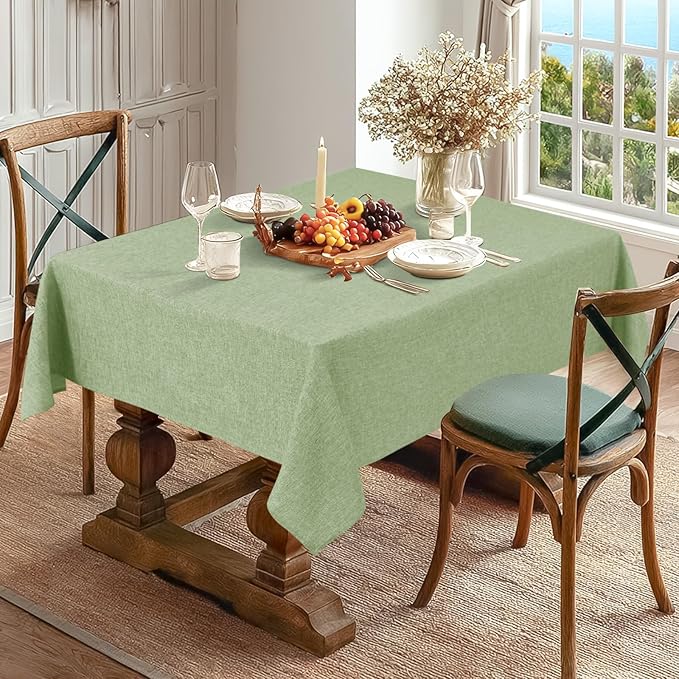 JIUZHEN Rectangle Table Cloth 54 x 108 Inch, Faux Linen Farmhouse Tablecloth Wrinkle and Stain Resistant Decorative Fabric Table Cover for Kitchen, Dining Room, Parties and Camping, Sage Green