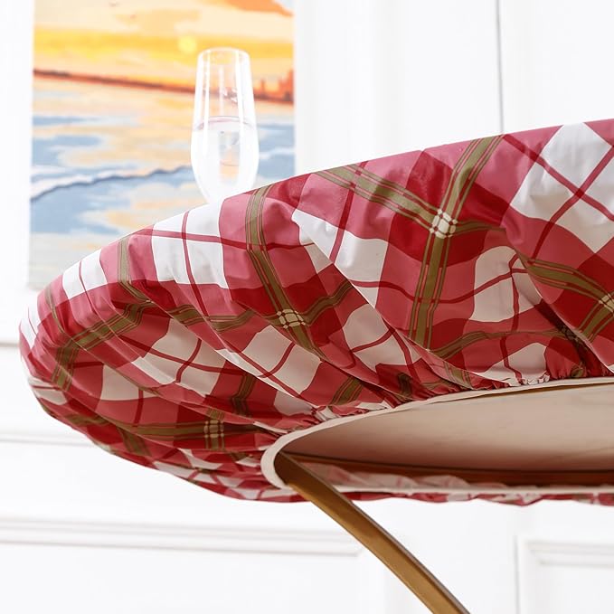 Walrus Round Vinyl Fitted Tablecloth with Flannel Backing Elastic Edge Design Table Cover Waterproof Oil-Proof PVC Table Cloth Stain-Resistant Best for 45"-56" Round