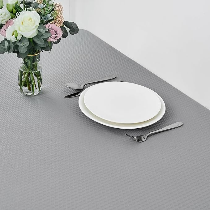 maxmill Weaved Texture Tablecloth Water Resistance Antiwrinkle Spillproof Soft Washable Table Cloth for Dining Room, Buffet Banquet Parties Holiday Dinner, Rectangular 70 x 108 Inch, Light Grey