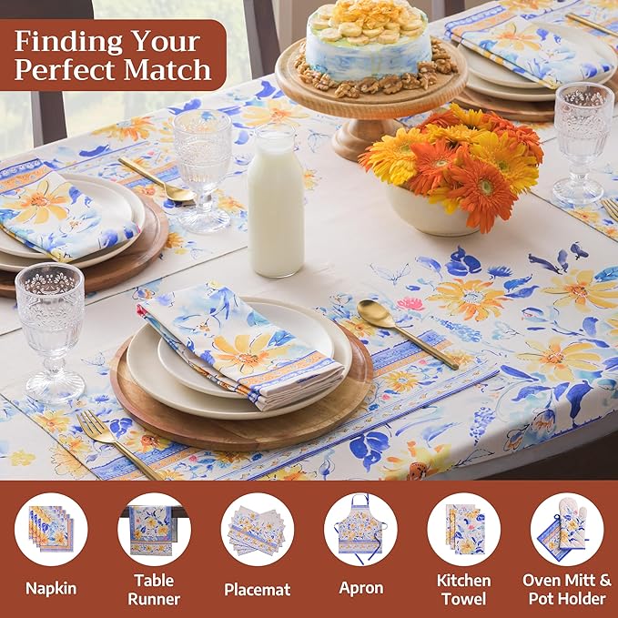 Maison d' Hermine Table Cloth Rectangle Table 100% Cotton 60 x 90 Inches Tablecloth Reusable Decorative for Dining Room Farmhouse Home Valentines Day Decorations Spring Summer - Girassol