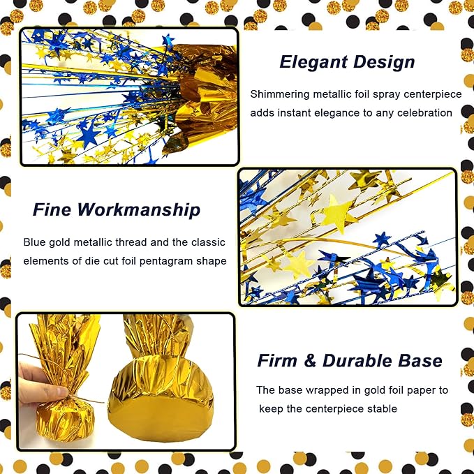 6 Pack 2026 Graduation Table Centerpiece Party Decoration Metallic Foil Spray Centerpiece Glitter Decor Star Tabletop for Graduation New Year Birthday Holiday Party Favor, Blue and Gold