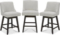 CHITA Counter Height Swivel Bar Stools Set of 3, FSC Certified Upholstered Counter Stools, Modern Swivel Barstools with Wood Legs for Kitchen Island, 26" Seat Height, Fabric in Ivory