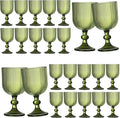24 Pcs Green Vintage Wine Glasses, 11 Ounces Colored Glass Water Goblets, Unique Embossed Pattern High Clear Stemmed Glassware Wedding Party Bar Glass Drinking Cups Fancy Glasses Vertical Line Set