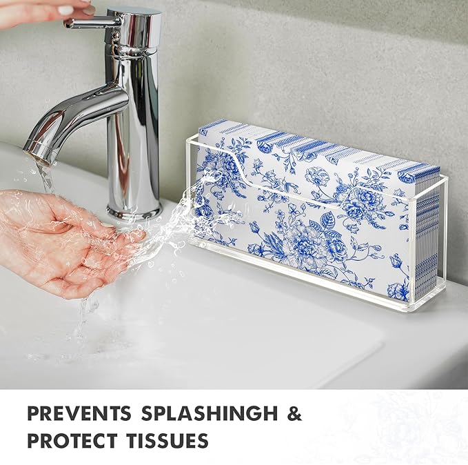 Acrylic Guest Towel Holder for Bathroom, Clear Waterproof Splashing Vertical Napkin Holder for Kitchen, Disposable Hand Towel Holder, Modern Dining Table Napkin Tray for Home, Hotel, Office