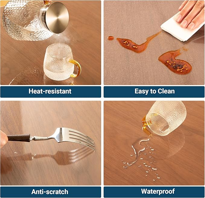 Clear Table Cover Protector Rectangle 28 x 44 Inch, 1.5mm Transparent Plastic Table Protector Waterproof, Anti-Scratch Clear Desk Mat for Office Desktop Dresser Dining Table, FDA Compliant