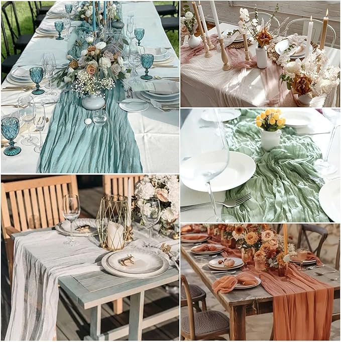 12 Pack Lavender Cheesecloth Table Runner 22x120 Inch-Naturally Dyed Colors Sheer Gauze Ivory Cheese Cloth Wedding Table Runner,Rustic Boho Crinkle Fabric, Reception, Bridal Shower