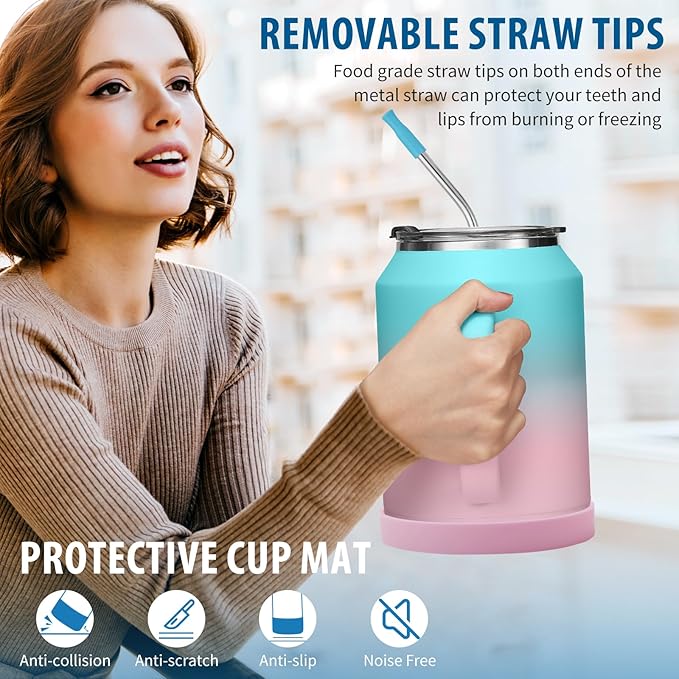 50 oz Mug Tumbler with Handle and Straw - 2-in-1 Lid, Silicone Water Bottle Boot, Stainless Steel Coffee Mugs, Double Wall Insulated Water Cup Keep Cold-36H Hot-24H, 50oz Large Tumbler Jug
