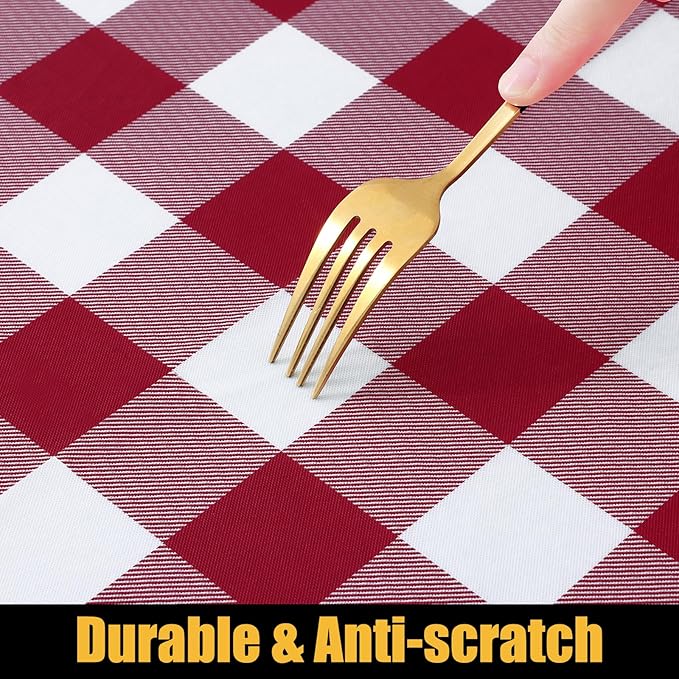 Smiry Rectangle Picnic Table Cloth, Elastic Waterproof Fitted Vinyl Tablecloths, Flannel Backed Buffalo Plaid Table Covers for Dining, Camping, Outdoor (Burgundy and White, 30" x 48")