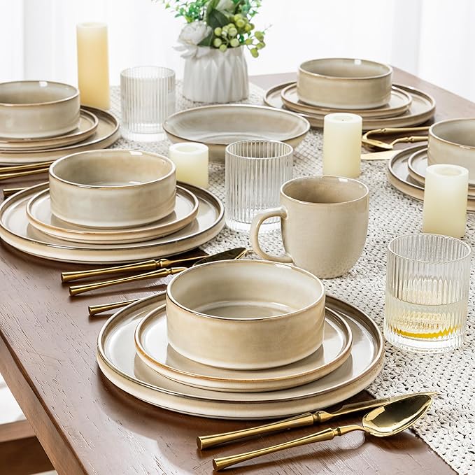 AmorArc Ceramic Dinnerware Sets, Handmade Reactive Glaze Stoneware Plates and Bowls Sets,Highly Chip and Crack Resistant | Dishwasher & Microwave Safe Dishes Set, Service for 6 (18pc)