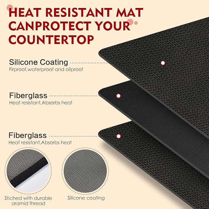 Heat Resistant Mats for Countertop,16x20 in Silicone Heat Resistant Mat for Air Fryer, Fireproof Pad for Coffee Maker,Toaster, Oven, Kitchen Countertop Protector Compatible with Ninja,COSORI, 2PCS